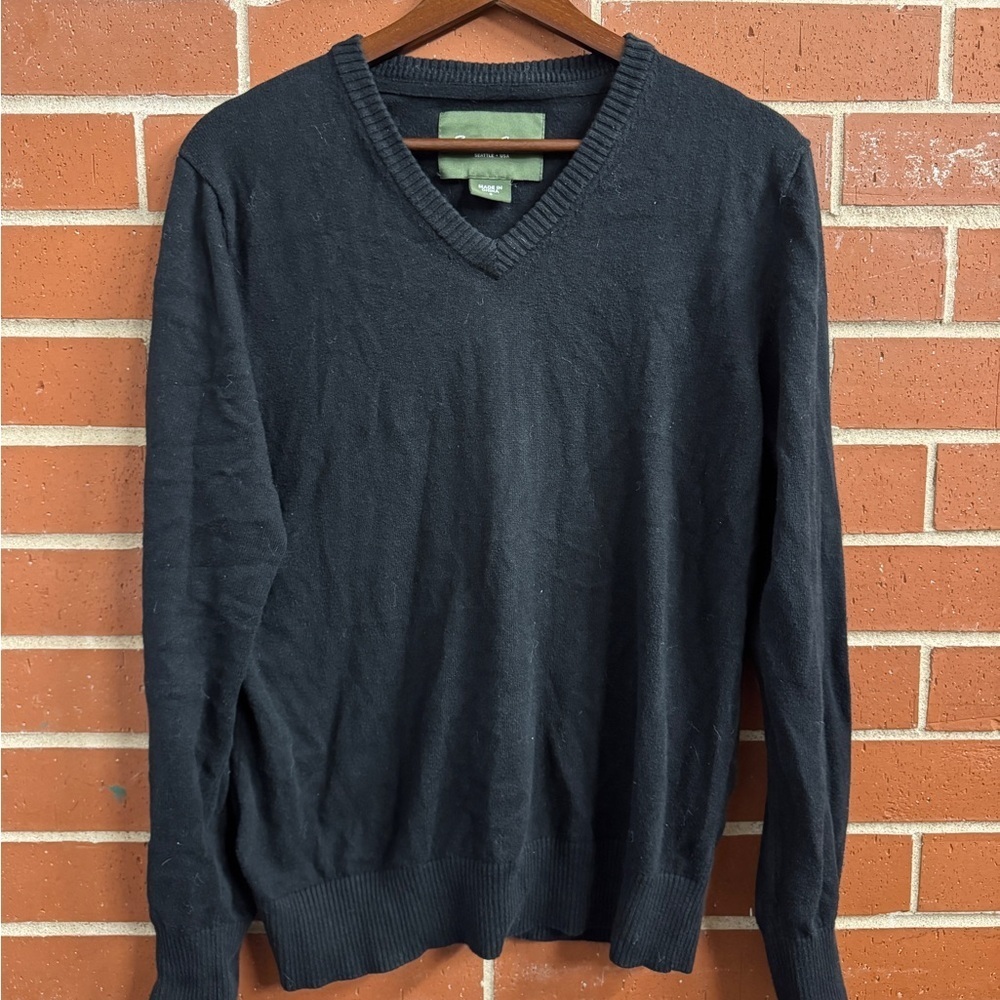 Eddie Bauer Black V-Neck Knit Sweater Men’s Small Classic Casual Layering